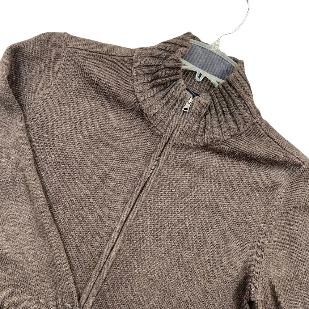 Banana Republic Full Zip Cardigan Womens Large Brown Cable Knit Neck Sweater